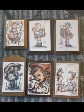Vintage M.J. Hummel Wooden Wall Plaques - Matching Lot of 6